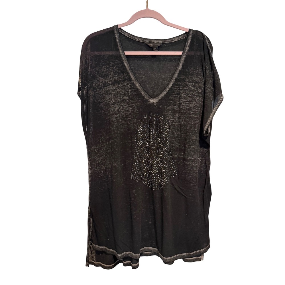 Rock & Republic Star Wars Darth Vader Rhinestone Burnout V-Neck Shirt Black 1X